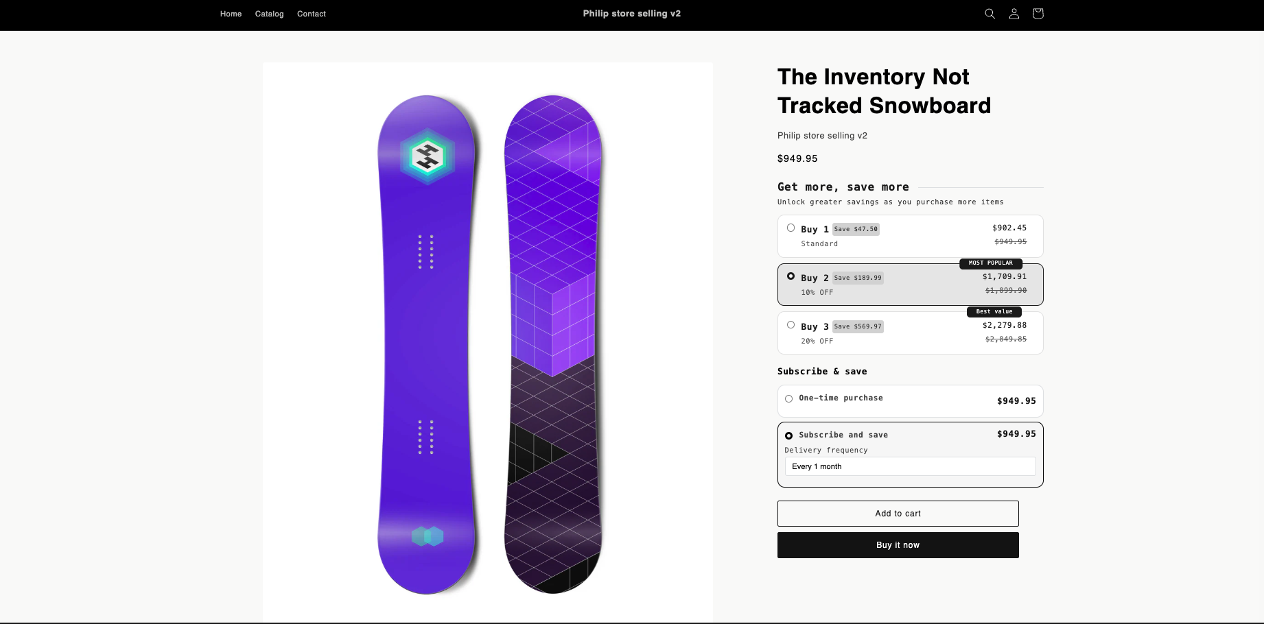 Product page preview with volume bundle and subscription