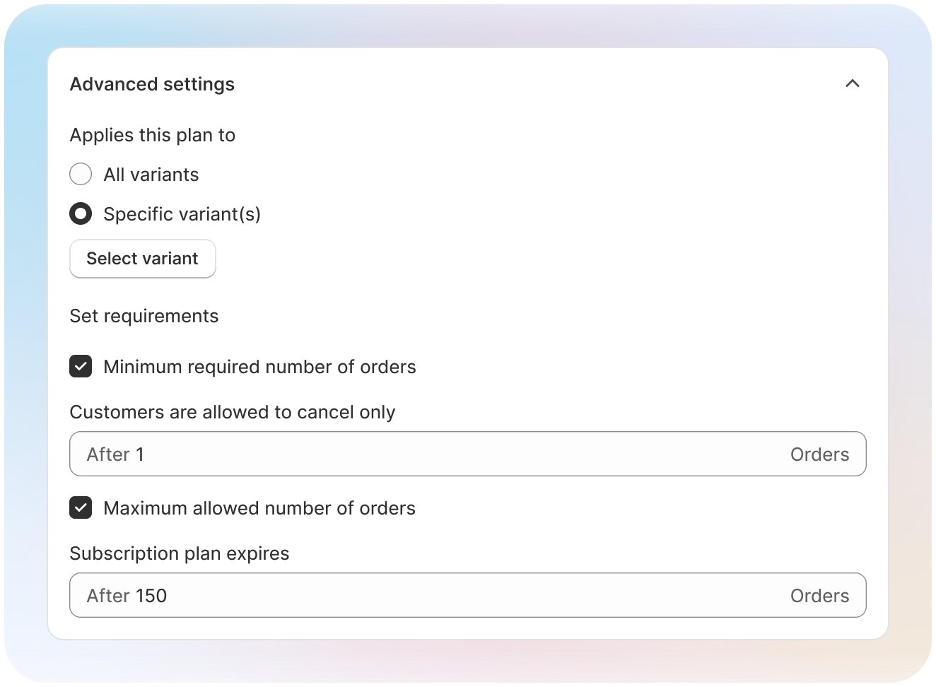 Advanced settings